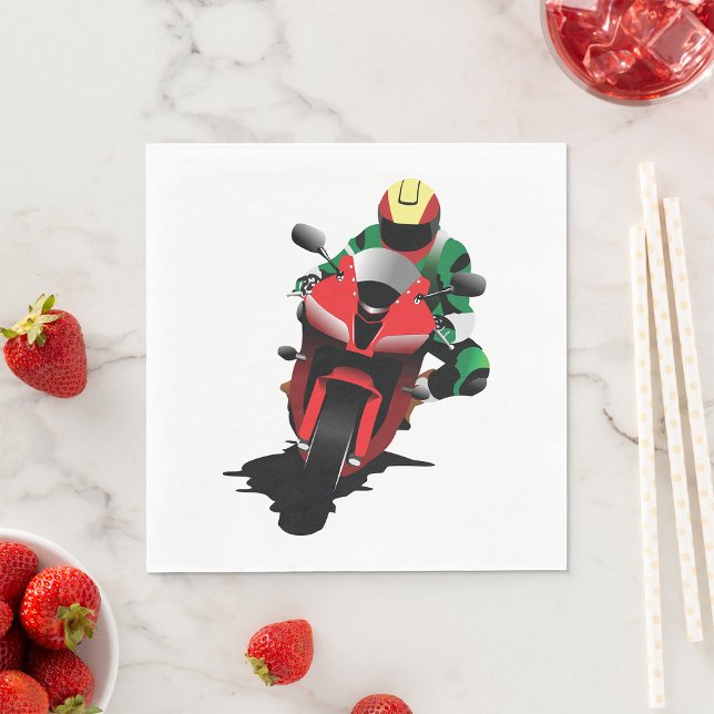 Motorcyclist Riding Red Sportcykel Pappersservett (Skapare uppladdad)