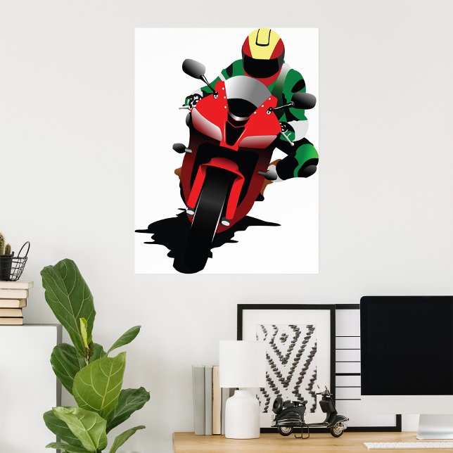 Motorcyclist Riding Red Sportcykel Poster (Skapare uppladdad)