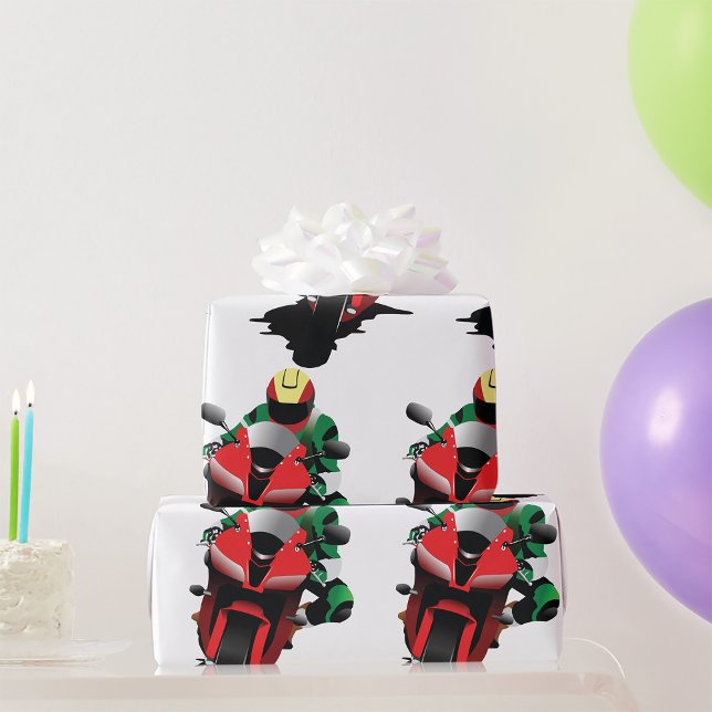 Motorcyclist Riding Red Sportcykel Presentpapper (Skapare uppladdad)