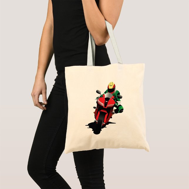 Motorcyclist Riding Red Sportcykel Tygkasse (Skapare uppladdad)