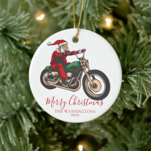 Motorcyclist Santa Julgransprydnad Keramik