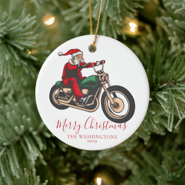 Motorcyclist Santa Julgransprydnad Keramik (Träd)