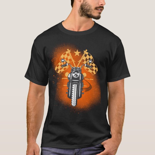 Motorcykel 2 Kontrollerad Flaggor Paint Backgr T-S T Shirt (Framsida)