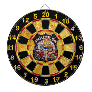 Motorcykel 66 i Amerika med bakgrund av guld Piltavla