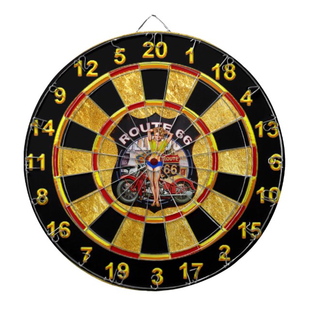 Motorcykel 66 i Amerika med bakgrund av guld Piltavla (Framsidan)