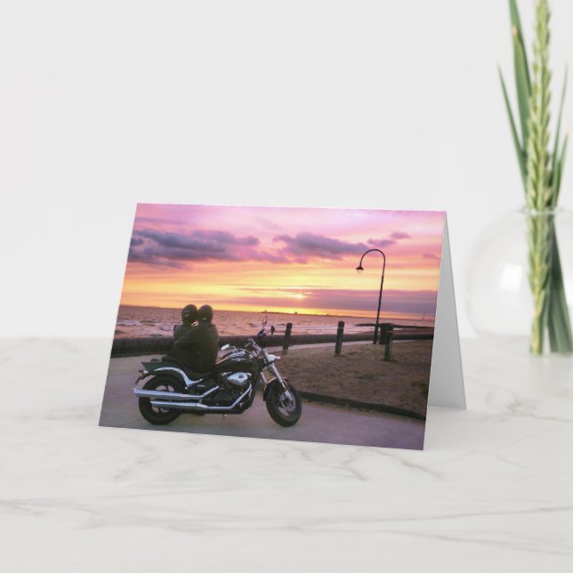Motorcykel Älskare vid Sunset Kort (Framsida)