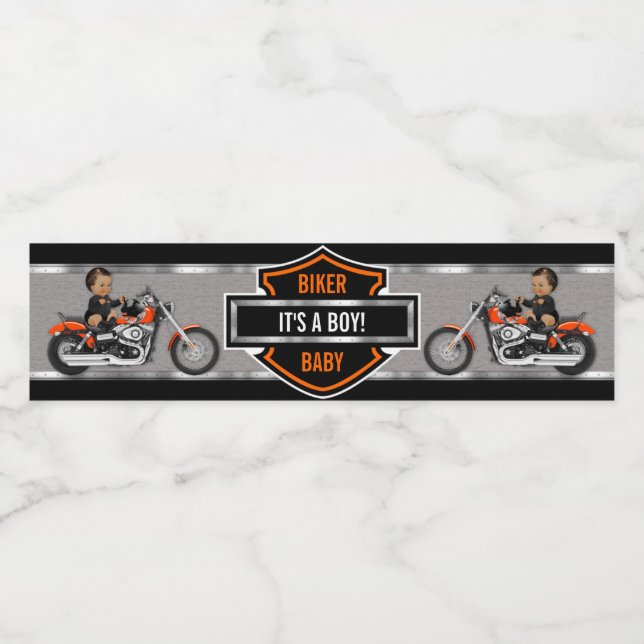 Motorcykel Biker Bebis Orange Svart Sköld Vattenflaskor Etikett (Singel etikett)