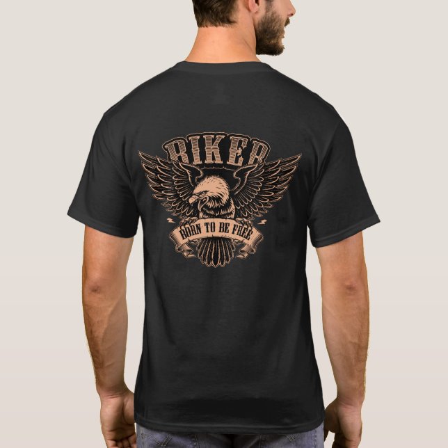 Motorcykel Biker Eagle Född att Vara Fri T Shirt (Baksida)