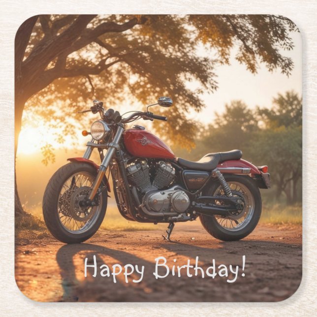 Motorcykel Birthday Underlägg Papper Kvadrat (Framsidan)