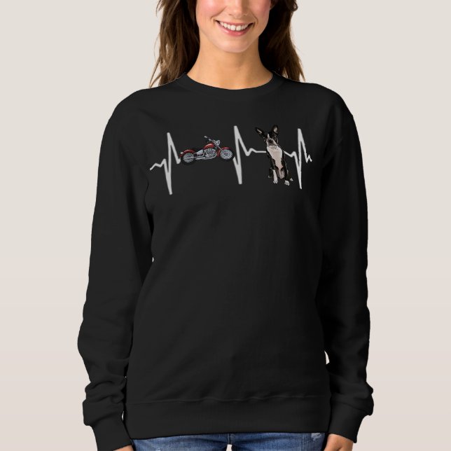 Motorcykel Boston Terrier Heartslag Hund T Shirt (Framsida)