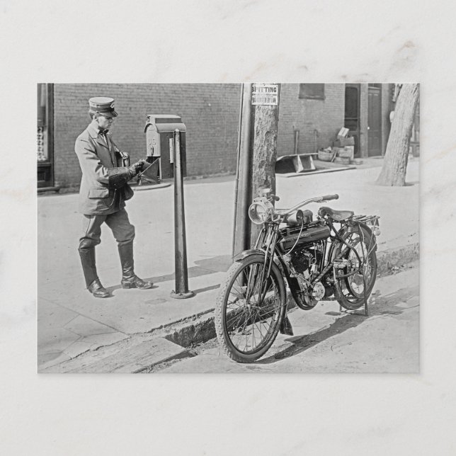 Motorcykel Brevbärare, 1909 Vykort (Framsida)