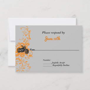 Motorcykel Bröllop Grå, Orange, Svart RSVP Inbjudningar