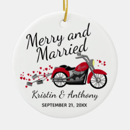 Motorcykel Bröllop nyvunnet meri och gift Julgransprydnad Keramik