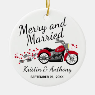 Motorcykel Bröllop nyvunnet meri och gift Julgransprydnad Keramik