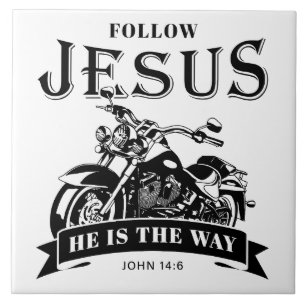Motorcykel Christian Biker John 14:6 Följ Jesus Kakelplatta
