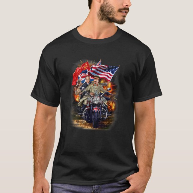 Motorcykel Churchill, Roosevelt och Stalin Riding T Shirt (Framsida)