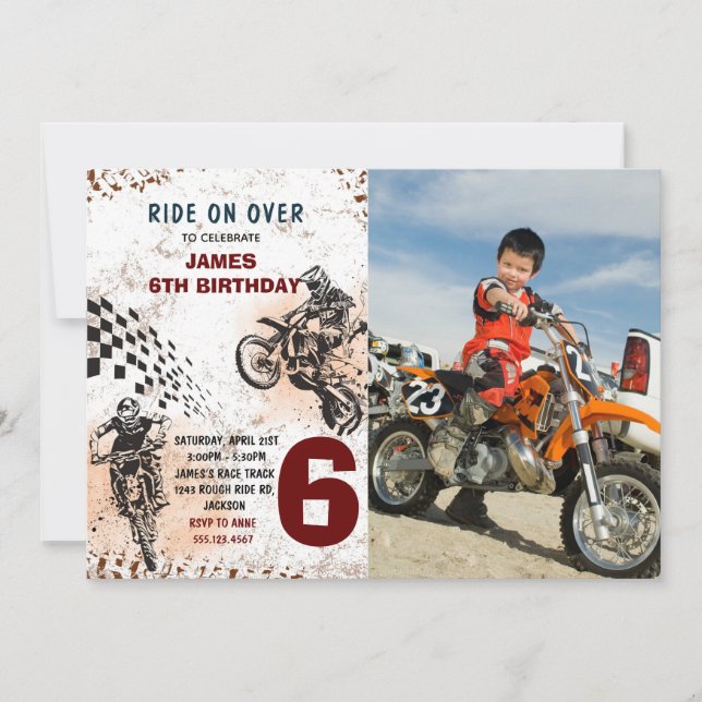 Motorcykel Dirt Bike Photo Birthday-inbjudan Inbjudningar (Framsida)