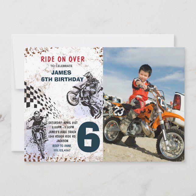 Motorcykel Dirt Bike Photo Birthday-inbjudan Inbjudningar (Framsida)