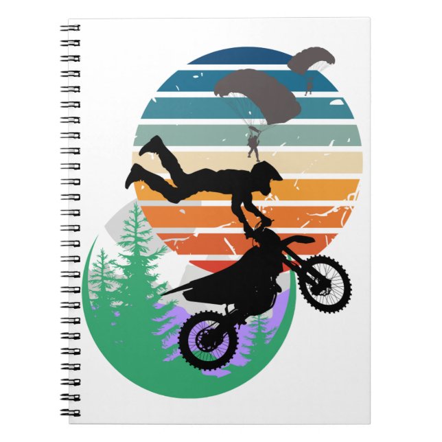 Motorcykel, fallskärm och utomhus anteckningsbok (Framsidan)