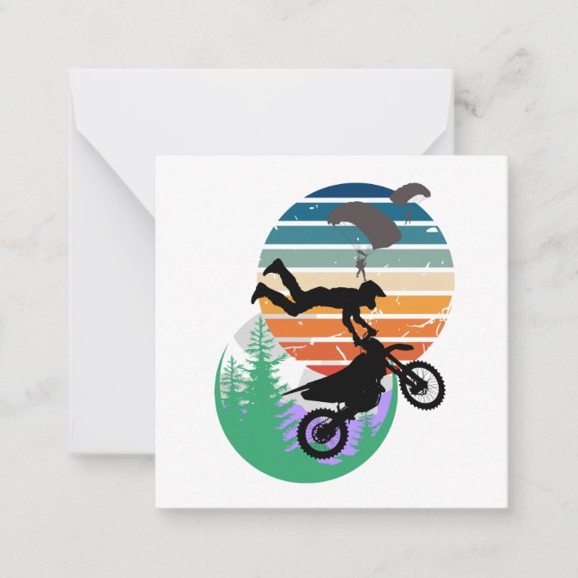 Motorcykel, fallskärm och utomhus anteckningskort (Framsida)