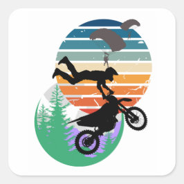 Motorcykel, fallskärm och utomhus fyrkantigt klistermärke