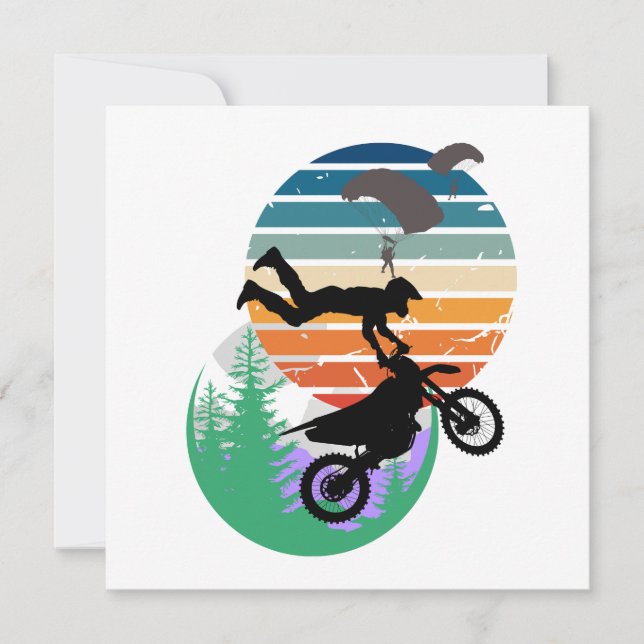 Motorcykel, fallskärm och utomhus inbjudningar (Framsida)