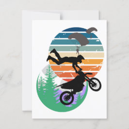 Motorcykel, fallskärm och utomhus vykort