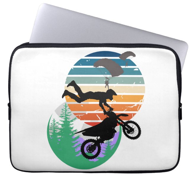 Motorcykel, fallskärmar och friluftsliv laptop fodral (Framsidan)