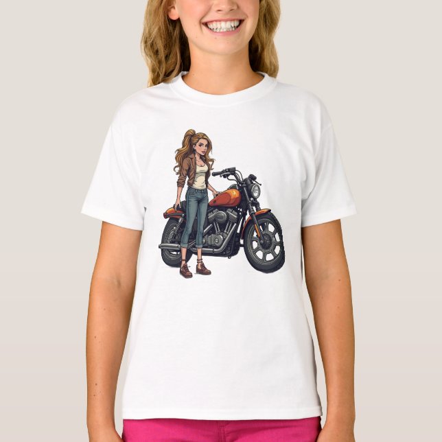 Motorcykel Flicka T Shirt (Framsida)