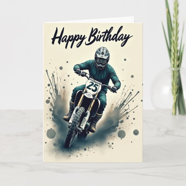 Motorcykel Födelsedagsillustrationskort Kort (Framsida)