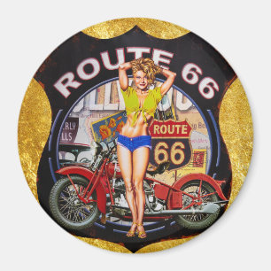 Motorcykel för Amerika rutt 66 med en guld- Magnet