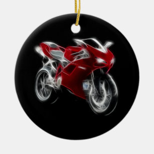 Motorcykel för sportcykeltävla julgransprydnad keramik