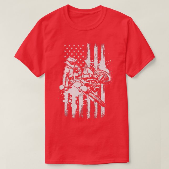 Motorcykel Freestyle Supercross American Flagga Mo T Shirt (Design framsida)