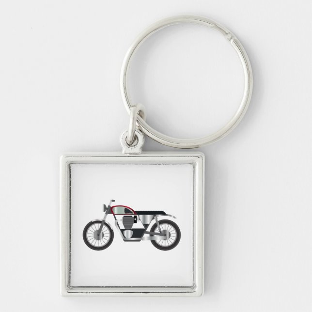 Motorcykel Fyrkantig Silverfärgad Nyckelring (Framsidan)