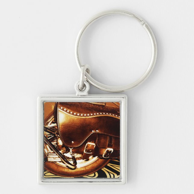 Motorcykel Fyrkantig Silverfärgad Nyckelring (Framsidan)