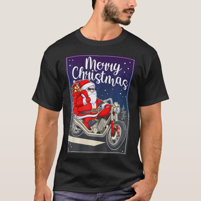 Motorcykel God jul i Santa Riding T Shirt (Framsida)