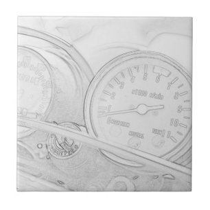 Motorcykel - Hastighetsmätare Sketch Kakelplatta