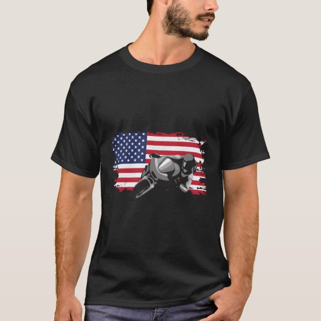 Motorcykel i amerikansk Flagga T Shirt (Framsida)