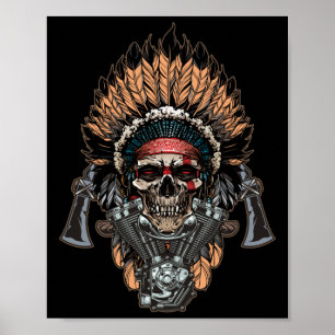 Motorcykel i det ursprungliga Indian-huvudskullen Poster