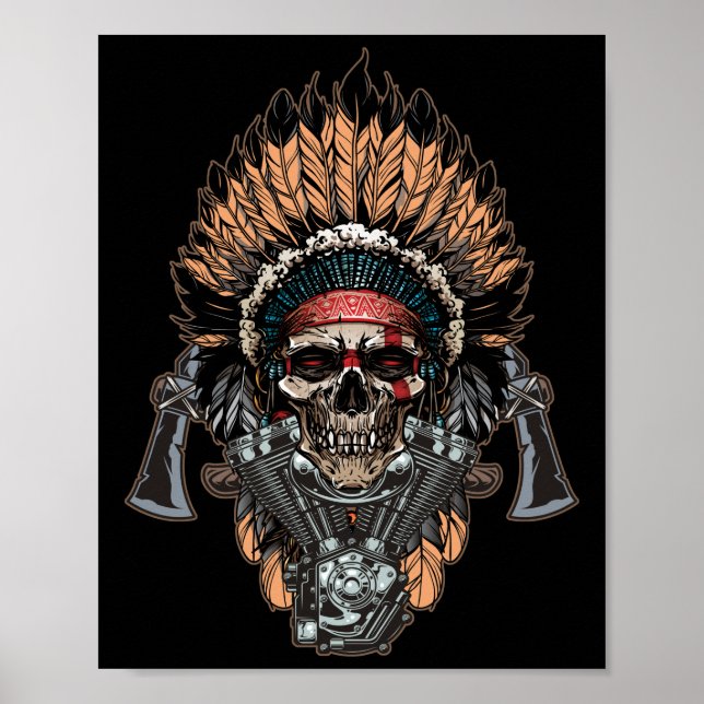 Motorcykel i det ursprungliga Indian-huvudskullen Poster (Framsidan)