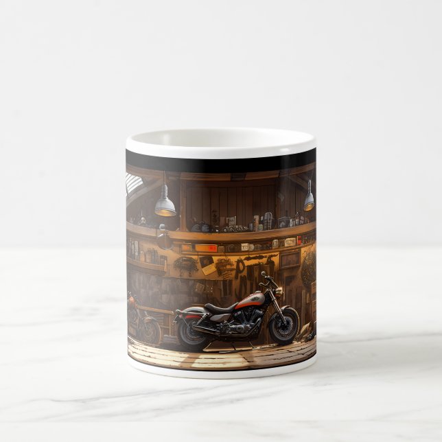 Motorcykel i enkel workshop kaffemugg (Center)