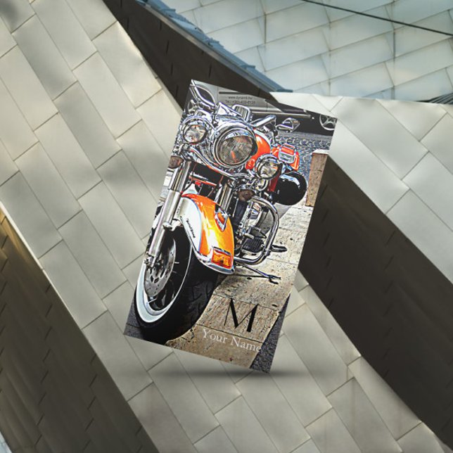 Motorcykel i orange visitkort (Skapare uppladdad)