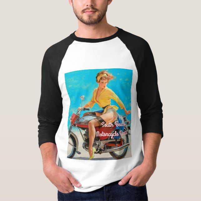 Motorcykel i pinup t shirt (Framsida)
