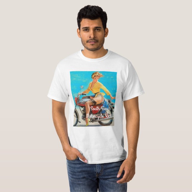 Motorcykel i pinup t shirt (Hel framsida)