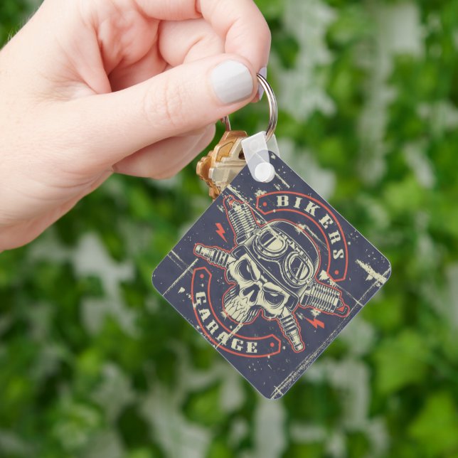 Motorcykel i Retro Grunge Nyckelring (Hand)