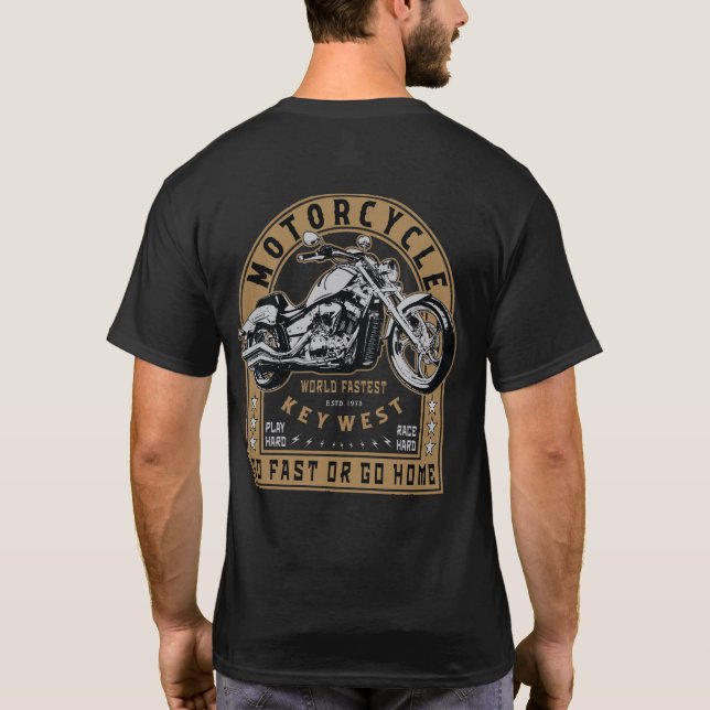 Motorcykel i Retro Nyckel Väster T Shirt (Baksida)
