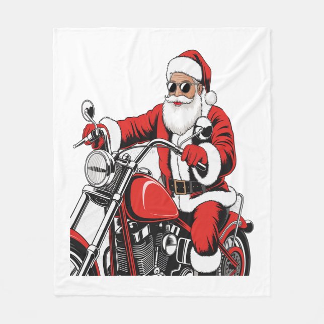 Motorcykel i Santa Riding Fleecefilt (Framsidan)