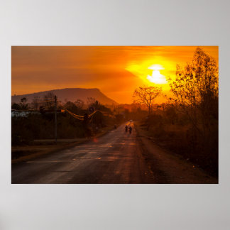 Motorcykel i solnedgång poster