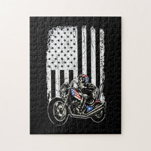 Motorcykel i vintage - närmare med amerikansk Flag Pussel