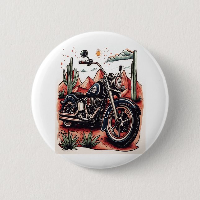 Motorcykel i Western uppsättning av Desert Cactus Knapp (Framsida)